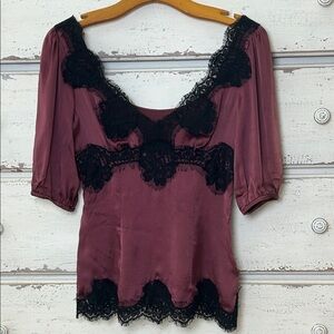 Dolce & Gabbana Maroon Silk Lace Blouse Made in Italy IT 38